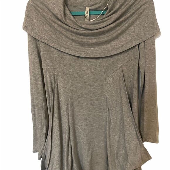 Pieces By Kensie Gray Heathered Cowl Neck Jersey Tunic • Deep Slouch Pockets - Picture 11 of 14